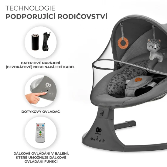 Schaukelliege mit Melodie 2in1 Lumi, bis 9 kg, Premium Dark Grey Kinderkraft KBLUMI02DGR0000