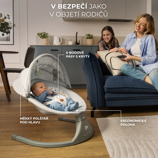 Schaukelliege mit Melodie 2in1 Lumi, bis 9 kg, Premium Light Grey Schaukelliege mit Melodie 2in1 Lumi, bis 9 kg, Premium Light Grey Kinderkraft KBLUMI02LGR0000