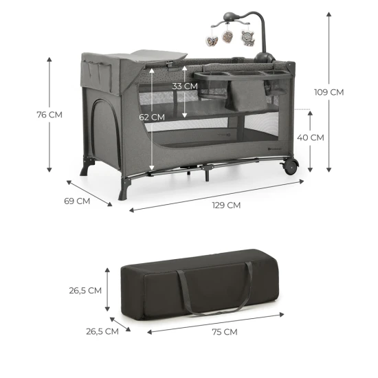Reisebett Joy 2 mit Zubehör Dark grey Kinderkraft KLJOY02DGR000AC