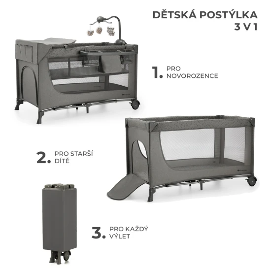 Reisebett Joy 2 mit Zubehör Dark grey Kinderkraft KLJOY02DGR000AC
