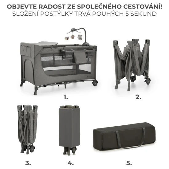 Reisebett Joy 2 mit Zubehör Dark grey Kinderkraft KLJOY02DGR000AC