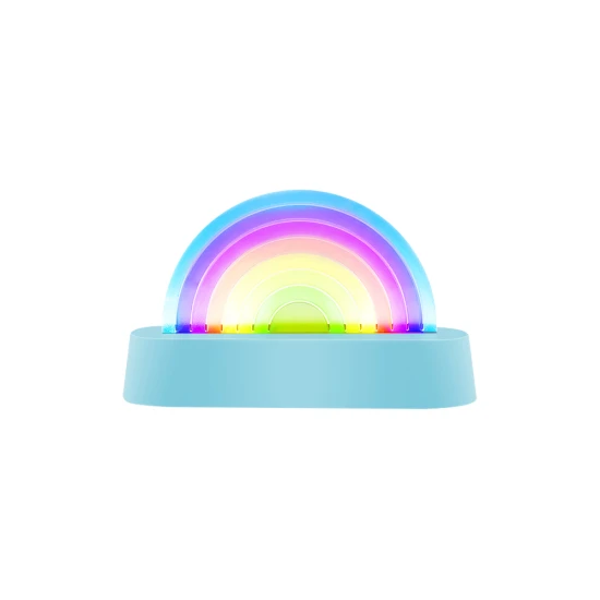 Die tanzende Regenbogenlampe in Blau wechselt im Rhythmus der Musik ihre Farbe.