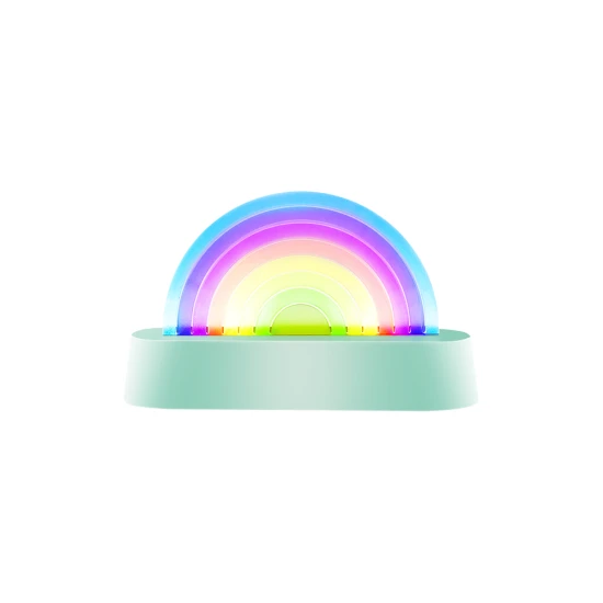 Die tanzende Regenbogenlampe in Mintfarbe wechselt im Rhythmus der Musik ihre Farben.