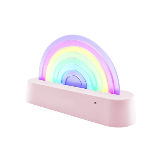 Die tanzende Regenbogenlampe in Pink wechselt im Rhythmus der Musik ihre Farbe.
