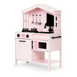 Holzspielküche für Kinder mit Backofen, Kochplatten und Mikrowelle