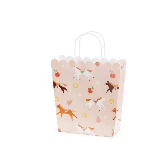 Rosa Geschenktüte mit süßem Pferdemotiv.