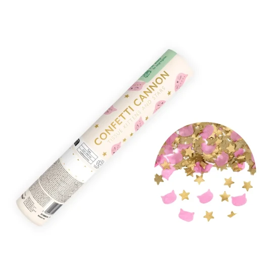 Sterne und Katzen Konfetti – goldene Sterne und rosa Katzen als Deko für eine Kinderparty
