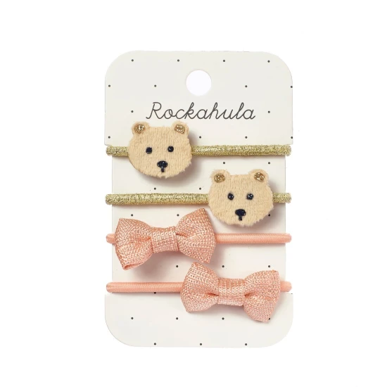 4er-Set Haarbänder mit Teddybär- und Schleifenmotiven, ideal für Kinder