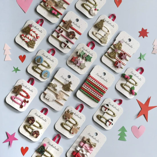 Haarbänder Weihnachten – Gold, 4 Stück, glitzernde Motive: Weihnachtsbaum, Stern, Schneeflocke, Eisbär