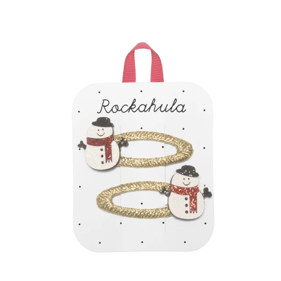 Haarspangen mit Weihnachtsmotiv und Schneemann-Design.