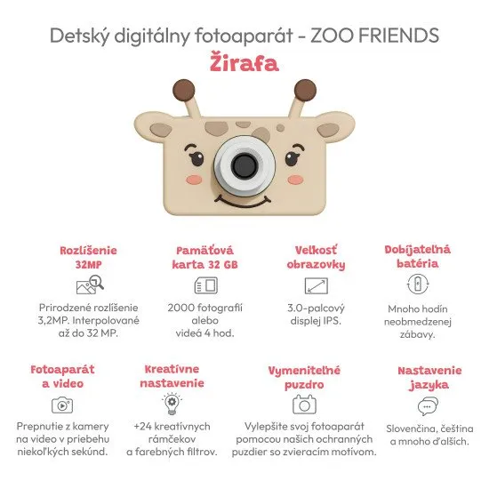 Kinder-Digitalkamera für jede Reise mit Giraffenmotiv.