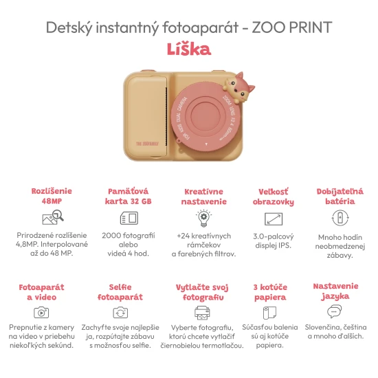 Sofortbildkamera für Kinder mit der Möglichkeit, Fotos auszudrucken.