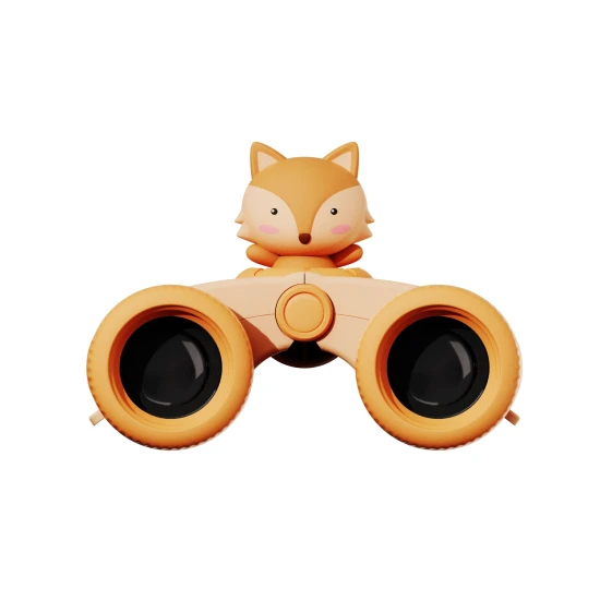 Kinderfernglas Zoo Eyes in Fuchsform mit orangem Design und 8-facher Vergrößerung