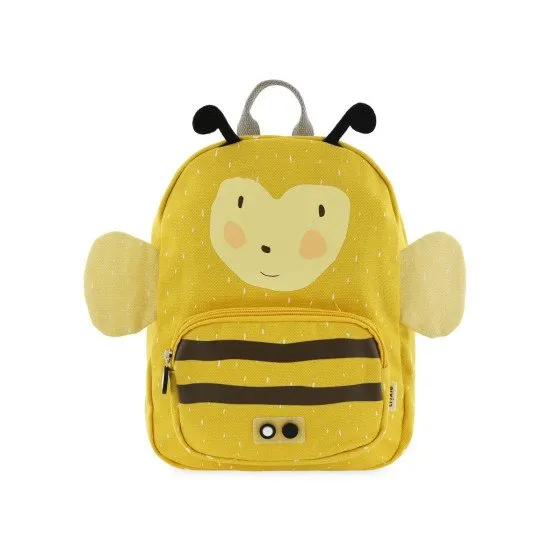 Gelber Kinderrucksack mit Hummelmotiv.