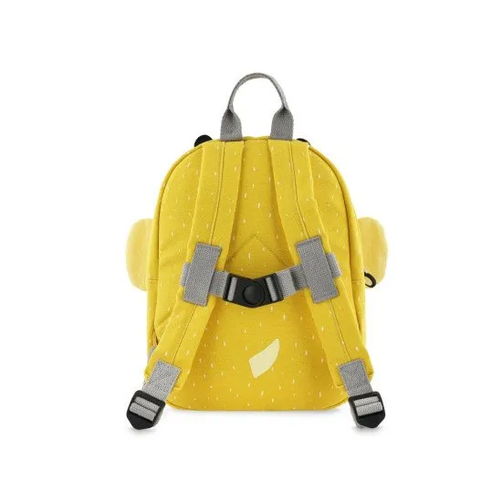 Gelber Kinderrucksack mit Hummelmotiv.