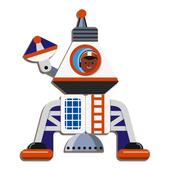 Weltraum-Magnetbuch: Kinder bauen Raumfahrzeuge und Figuren zusammen.