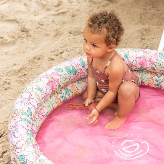 Aufblasbarer Kinderpool Blumen 100 cm mit frischem Blumenmuster und rosa Boden