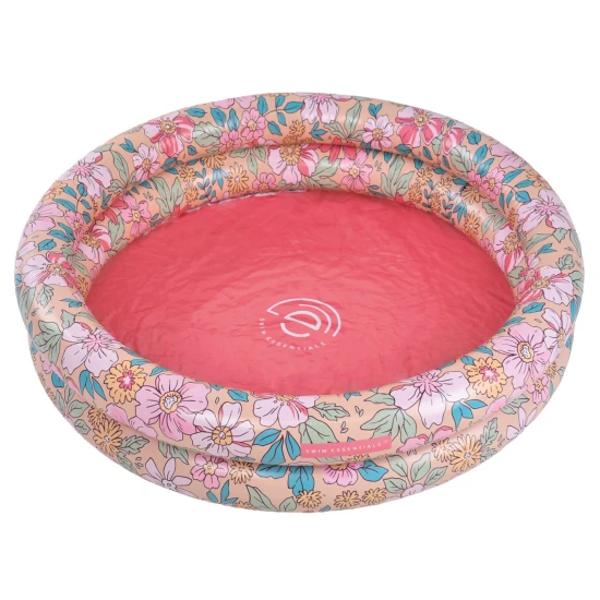 Aufblasbarer Kinderpool Blumen 100 cm mit frischem Blumenmuster und rosa Boden