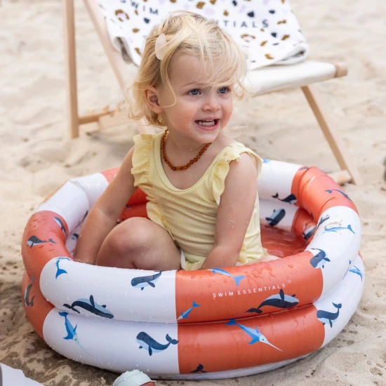 Aufblasbarer Kinderpool Wale 60 cm mit maritimem Wal-Motiv, 2 Luftkammern