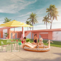 Aufblasbarer Pool mit Rutsche Beige Leopard 210 cm