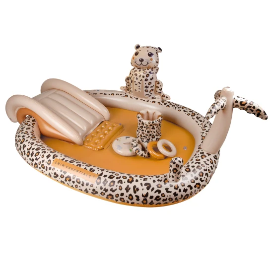 Aufblasbarer Pool mit Rutsche Swim Essentials Beige Leopard 210 × 150 cm mit Sprinkler