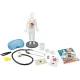 Kinder-Experimentierset mit einem ca. 30 cm hohen Modell des menschlichen Körpers und Zubehör zur Durchführung von 12 Experimenten.