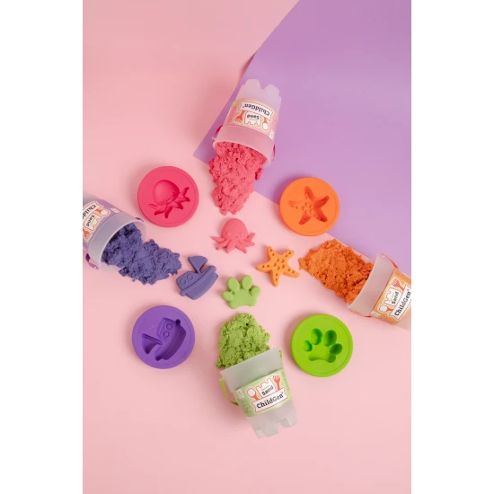 ChildGen Zaubersand im Eimer Pink 500 g – natürlicher, antibakterieller und duftender kinetischer Sand für Kinder.