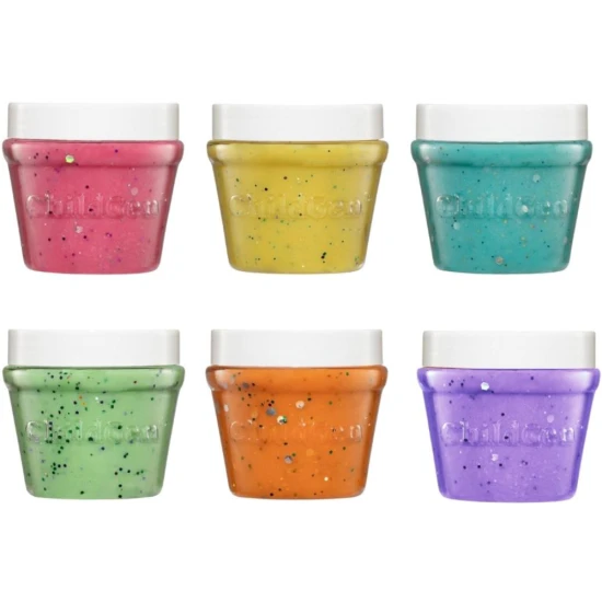 ChildGen Knete mit Glitzer im Becher, natürliche Knete in 6 leuchtenden Farben.