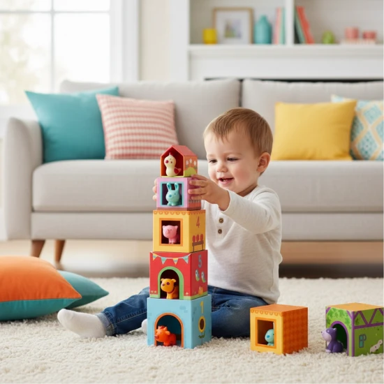 Topanifarm: Turm aus Würfeln mit Tieren