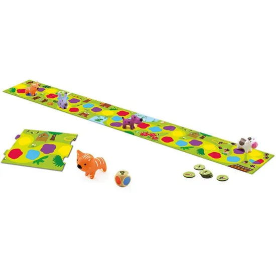 Brettspiel für die Kleinsten. Niedliche Tiere führen Kinder in das Prinzip sozialer Spiele ein.
