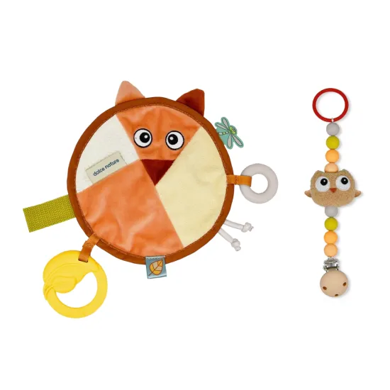 Sensorisches Spielzeug Fuchs und Schnulleranhänger mit Beißring zur Entwicklung von Dolces Sinnen