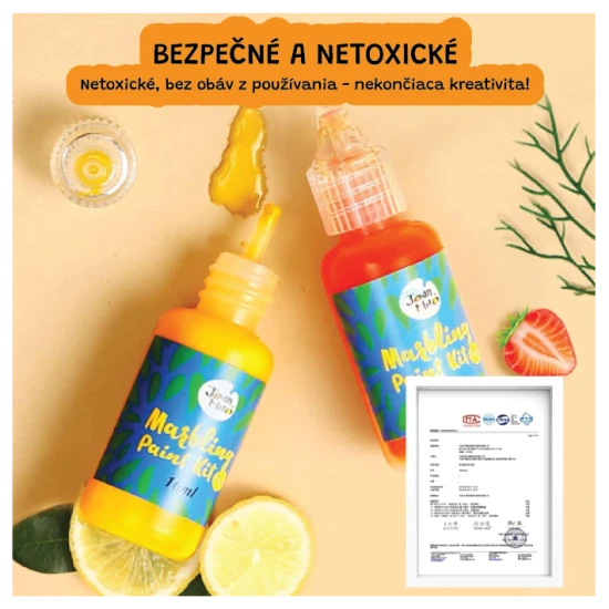 Marmorierset „Jarmelo“ – 12 Flaschen Farbe, Werkzeug und Papier für Wassermarmorierung