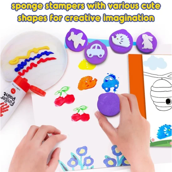 Kinderset mit Fingerfarben und Schaumstoffstempeln – abwaschbare und sichere Farben