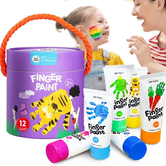 Jarmelo Fingerfarben – Set mit 12 Tuben ungiftiger Farben, ideal für Kinder ab 2 Jahren