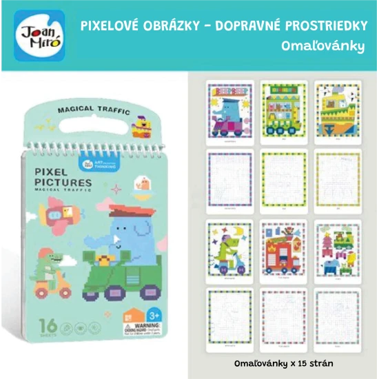 Jarmelo Pixel-Art-Verkehrsmittel – Malbuch mit 16 vorgedruckten Pixel-Tieren für Kinder