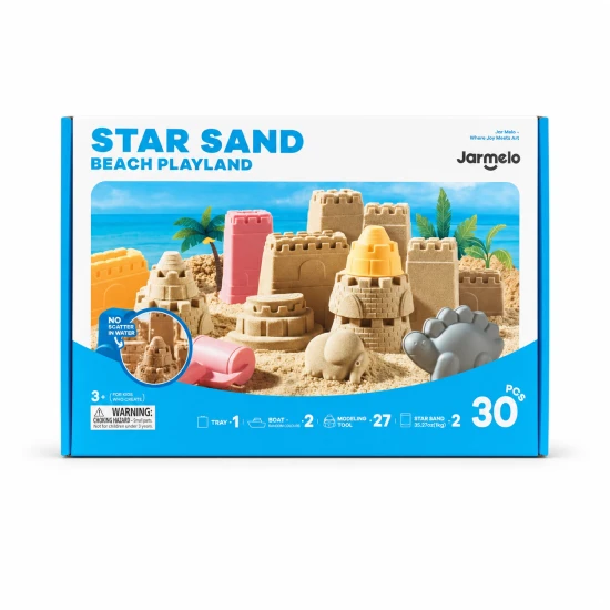Jarmelo Kinetic Sand Set Deluxe – zwei Sandsäcke, 18 Modellierwerkzeuge und ein Laufstall