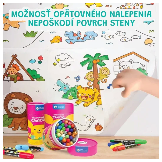 Jarmelo Malbuch auf Rolle „Tiere“ – selbstklebendes Malbuch 118 × 40 cm für Wand, Schreibtisch und Boden