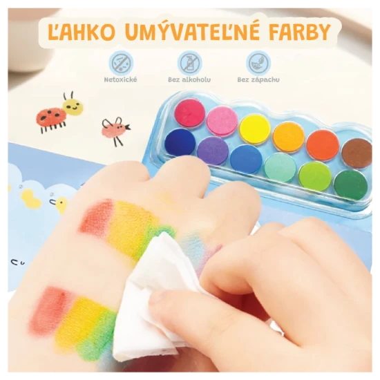 Jarmelo Kreativset: Malbuch mit 12 Fingerfarben, ungiftiges Kreativspiel für Kinder