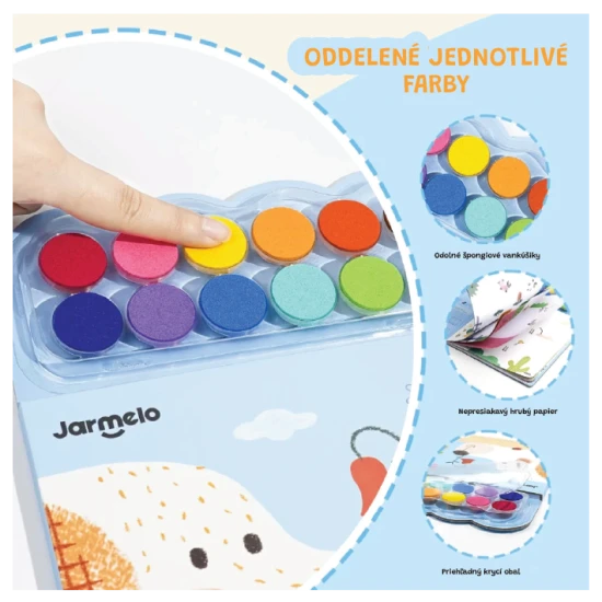 Jarmelo Kreativset: Malbuch mit 12 Fingerfarben, ungiftiges Kreativspiel für Kinder