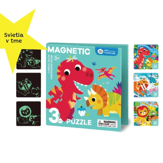 Jarmelo Magnetisches 3-in-1-Puzzle – Dinosaurier mit 48 magnetischen Teilen und leuchtenden Teilen, geeignet für Kinder ab 3 Jahren