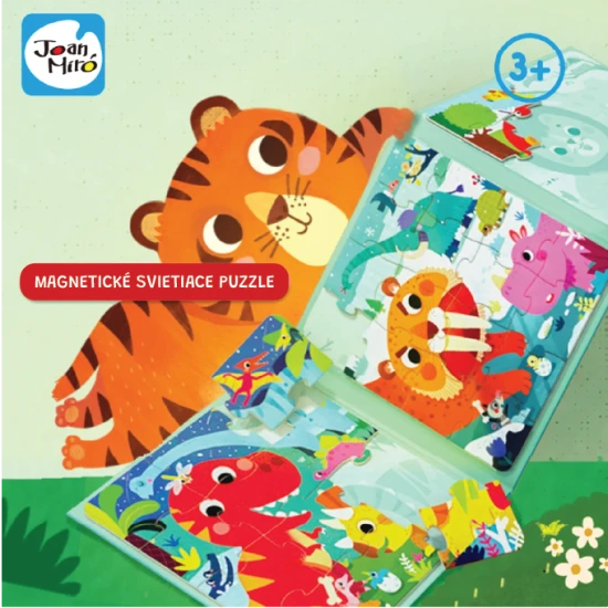 Jarmelo Magnetisches 3-in-1-Puzzle – Dinosaurier mit 48 magnetischen Teilen und leuchtenden Teilen, geeignet für Kinder ab 3 Jahren