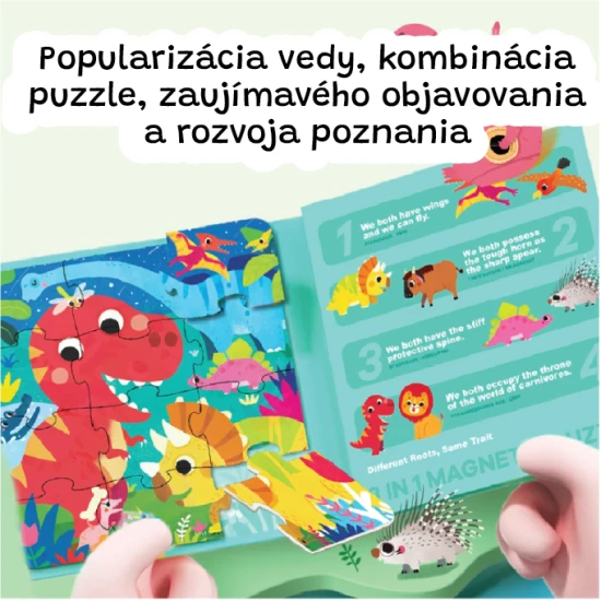 Jarmelo Magnetisches 3-in-1-Puzzle – Dinosaurier mit 48 magnetischen Teilen und leuchtenden Teilen, geeignet für Kinder ab 3 Jahren