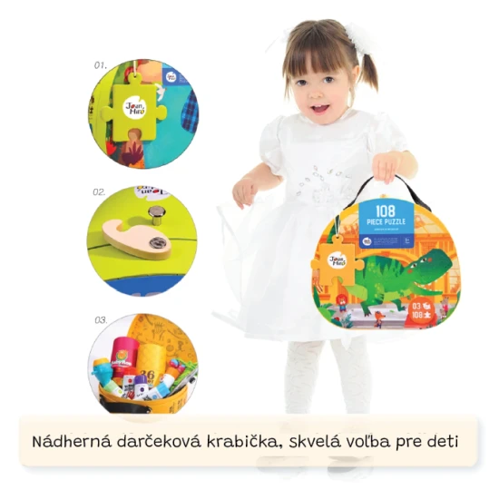 Jarmelo Puzzle Dinosauriermuseum – 108 Teile im Koffer, buntes Puzzle für Kinder