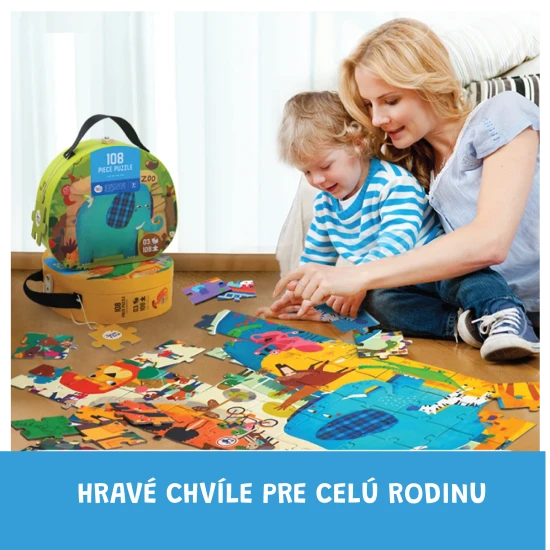Jarmelo Puzzle „Ein Tag im Zoo“ – 108 Teile im Koffer, buntes Tierpuzzle für Kinder