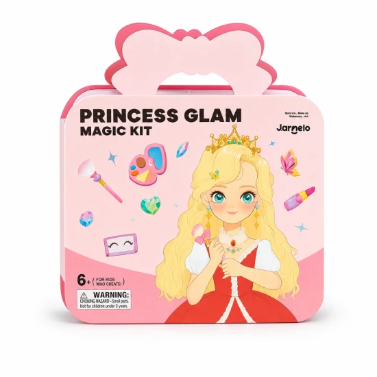 Jarmelo 4-in-1 Prinzessinnen-Glamour-Set – Schminken, Ankleiden, Dekorieren mit Strasssteinen und Folien für Papierprinzessinnen