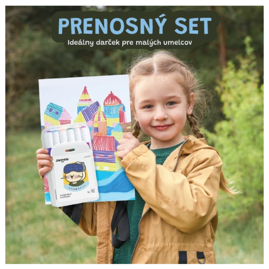 Jarmelo Doppelspitzenmarker in tragbarer Box – 12 Farben, Pinsel- und grobe Spitze, ungiftig und abwaschbar