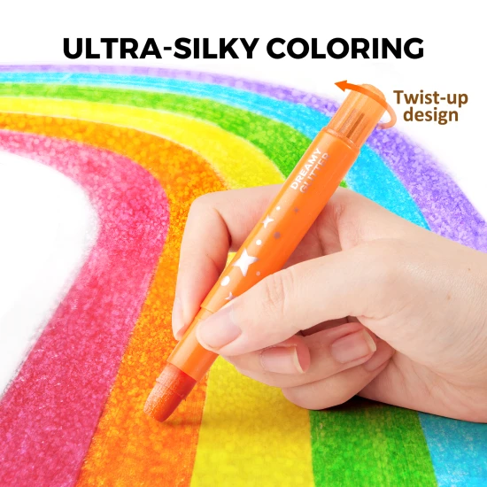 Glitzernde, bunte, weiche, abwaschbare Buntstifte für Kinder in einer praktischen Box – 12 Stück