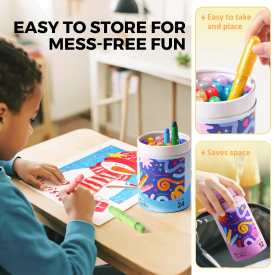 Glitzernde, bunte, weiche, abwaschbare Buntstifte für Kinder in einer praktischen Box – 12 Stück