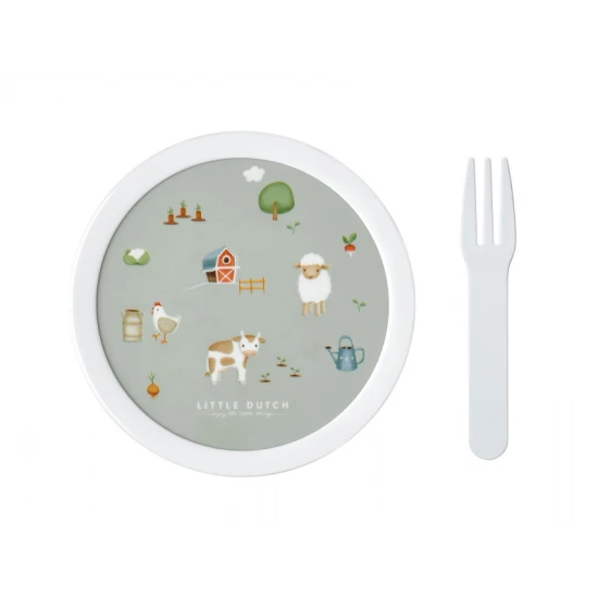 Funktionelle und verspielte Snackbox mit Bauernhof-Motiv.