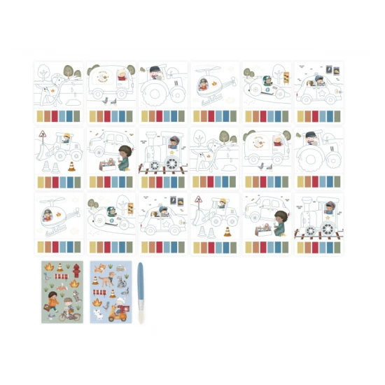 Malbücher mit Wasserfarben und Aufklebern Jim Transport